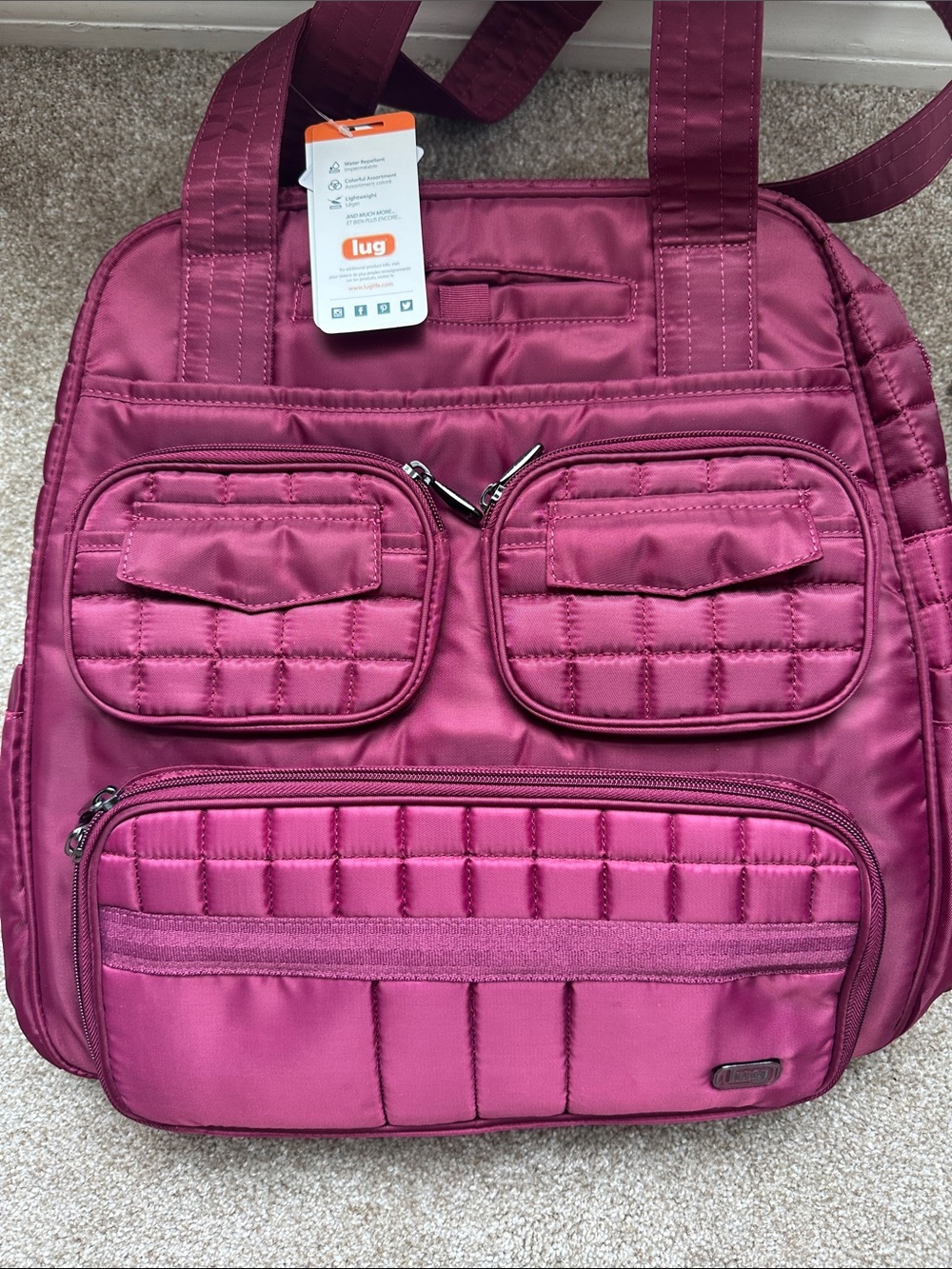 lug Puddle Jumper Travel Tote Bag, cranberry. NWT